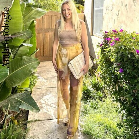 ANTHROPOLOGIE BY PANKAJ AND NIDHI FLORAL PRINT SHEER PANTS LARGE NWOT - Picture 5 of 13